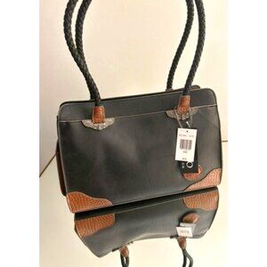 Bueno Collection Black & Brown Faux Leather Women's Handbag With Braided Handles